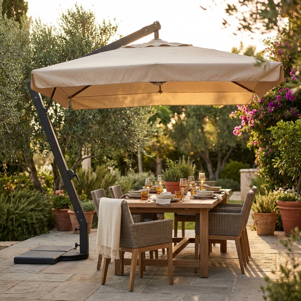 Ombrellone da giardino 3x3 mt con palo laterale Beige/nero - Venere -2