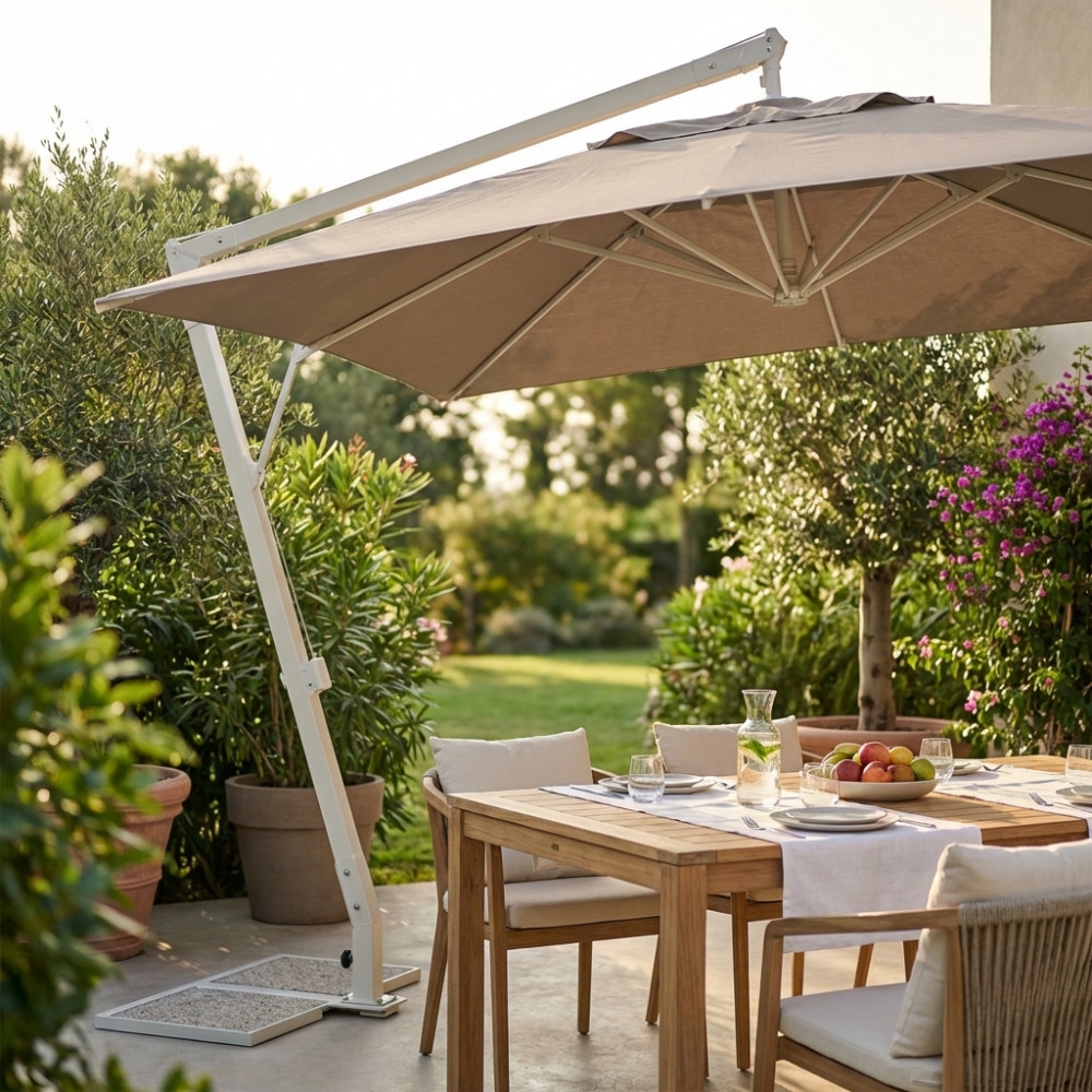 Ombrellone con palo laterale 3x3 metri e telo tortora - Pegaso -2