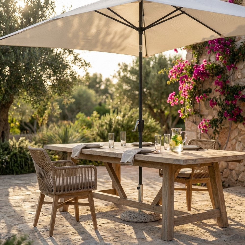 Ombrellone da giardino 2x3 mt con palo centrale beige/antracite - Poly Eco -2