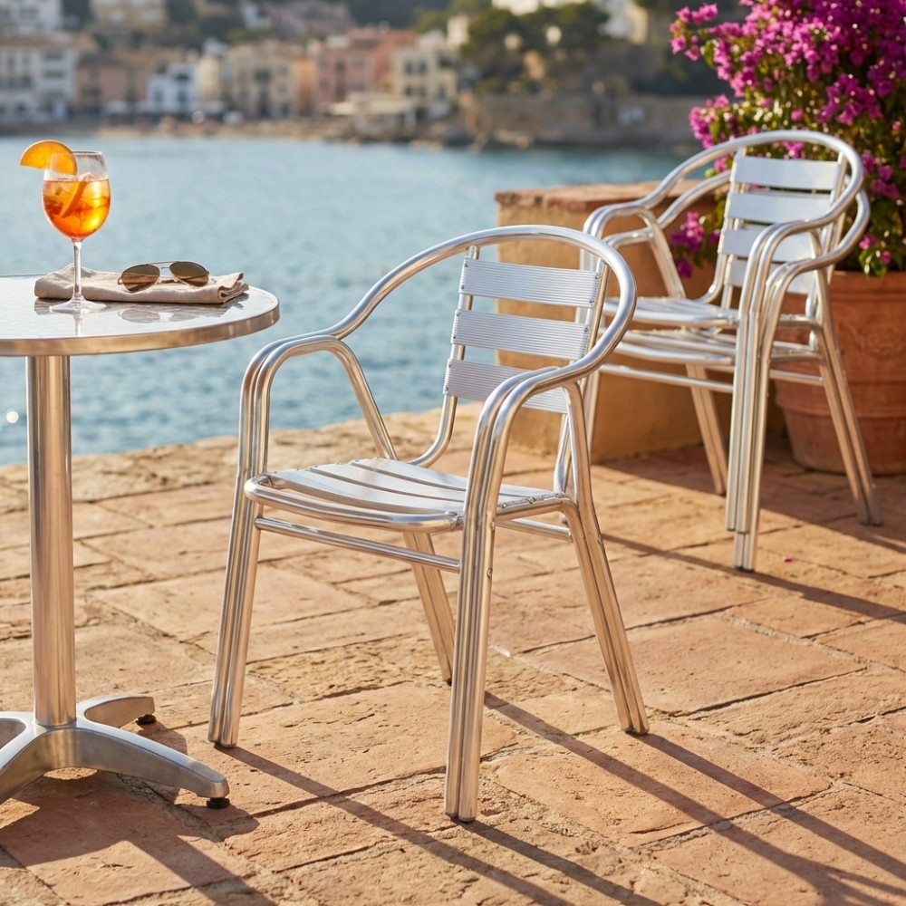 Sedia con braccioli da bar Impilabile in alluminio - Double -2