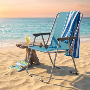 Poltrona Relax Alta Verniciata Pieghevole Azzurro 52x37x78cm -1