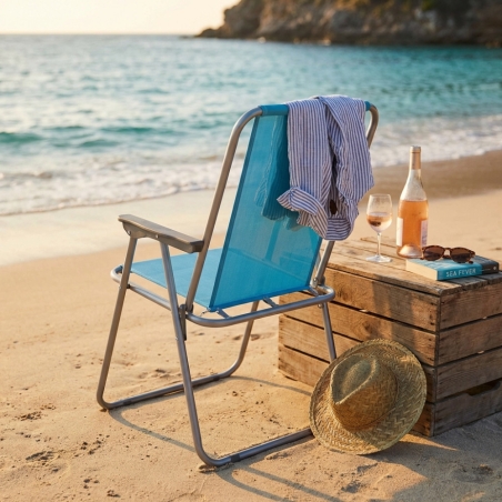 Poltrona Relax Alta Verniciata Pieghevole Azzurro 52x37x78cm -2