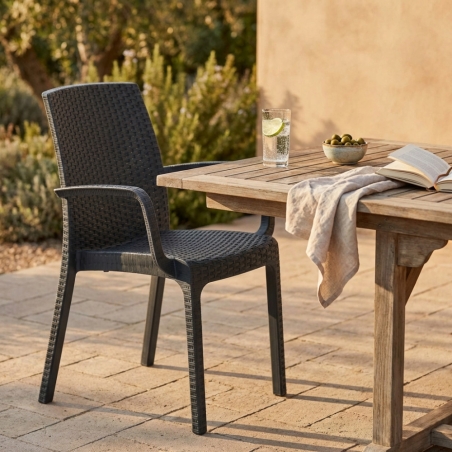 Sedia con braccioli in wicker Antracite 57x59x86cm - Indiana -1