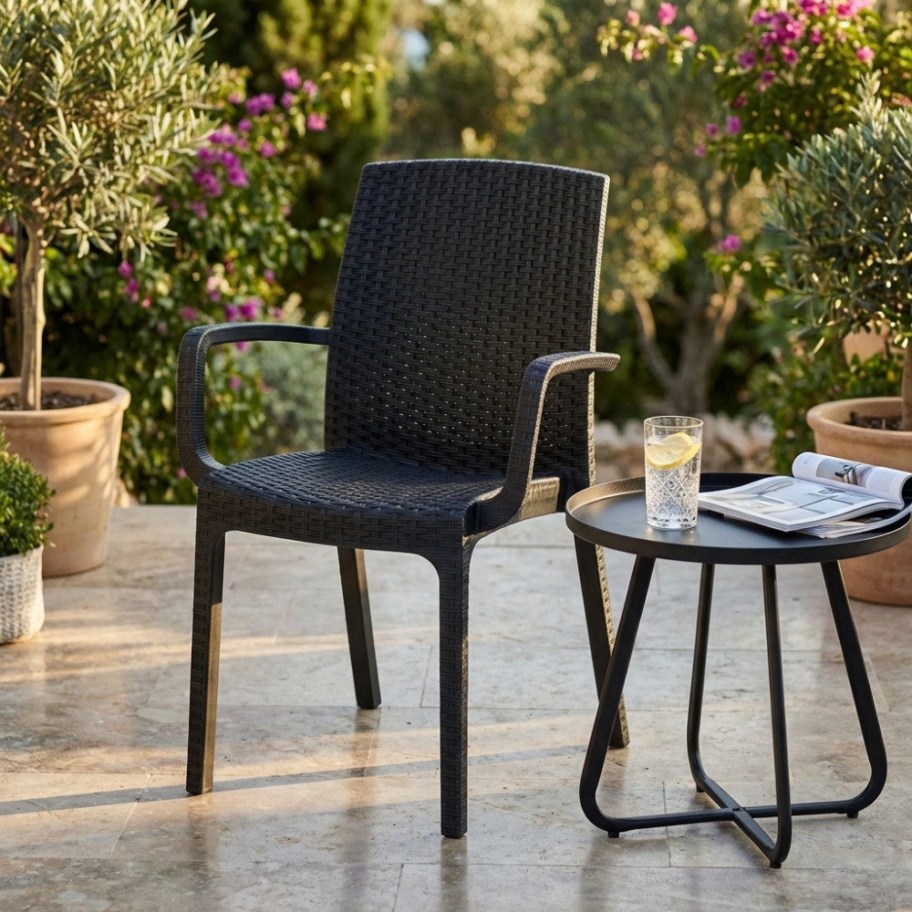 Sedia con braccioli in wicker Antracite 57x59x86cm - Indiana -2