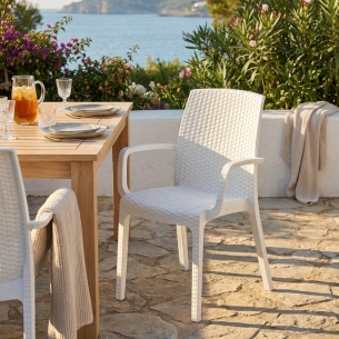 Sedia con braccioli in wicker 57x59x86cm Bianca - Indiana -1