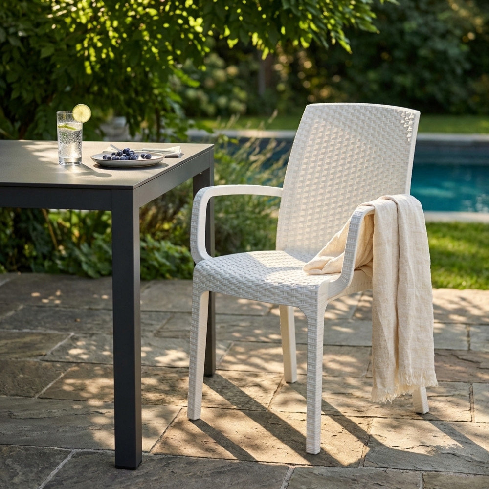 Sedia con braccioli in wicker 57x59x86cm Bianca - Indiana -2