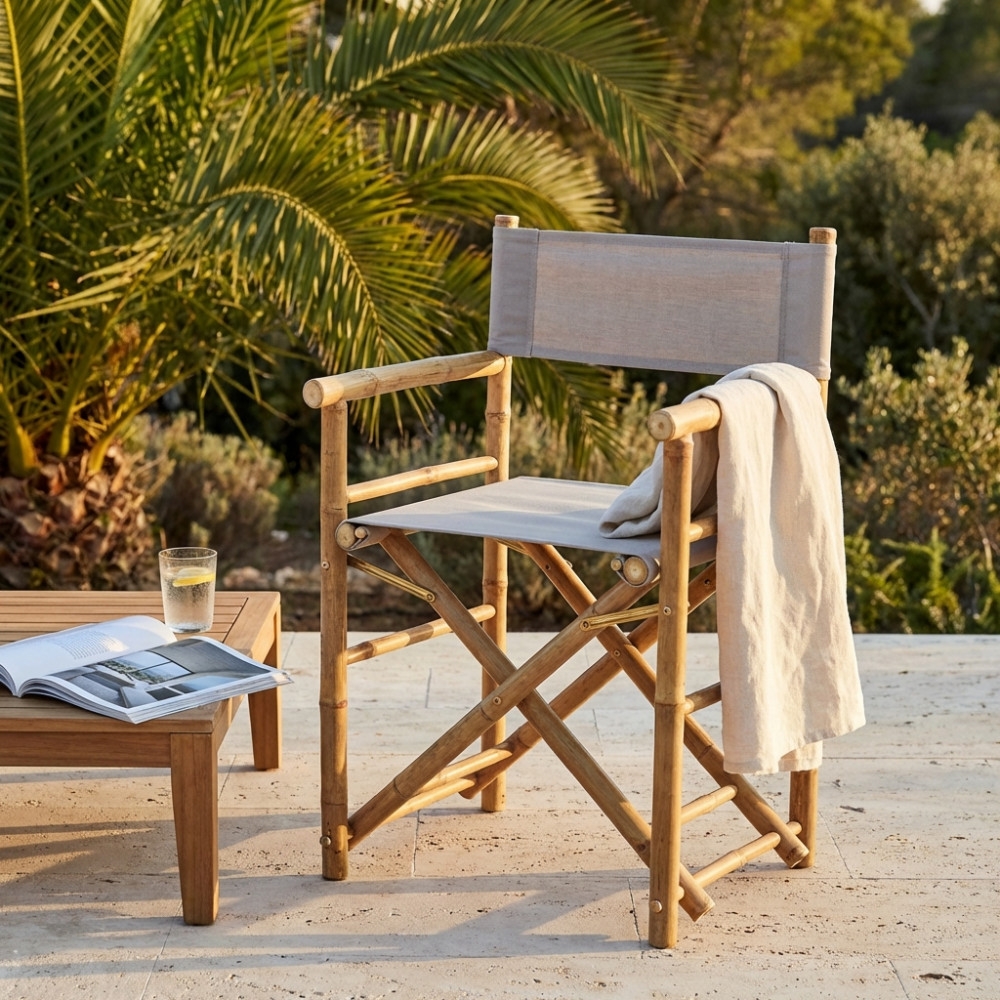 Sedia in bamboo modello regista tortora 60x44x88cm - Mojito -2