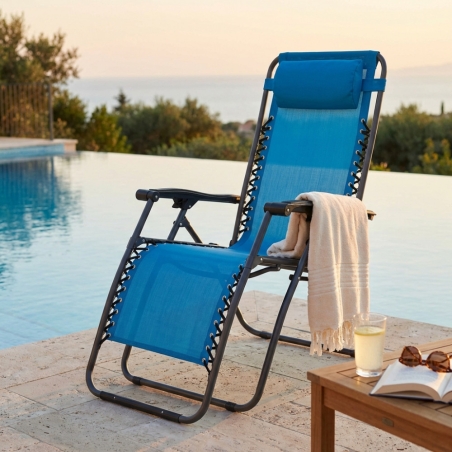 Sedia a sdraio reclinabile Blu, in acciaio ideale per esterno e giardino 88x65x110cmEDENYA