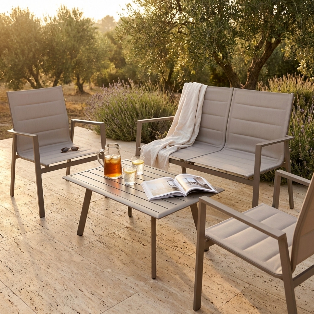 Salotto da esterno completo di poltrone e tavolino Illinois - Taupe -2