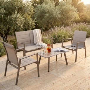 Salotto da esterno completo di poltrone e tavolino Illinois - Taupe -1