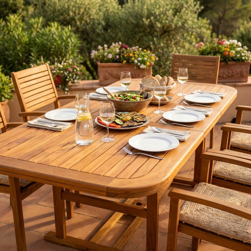 Tavolo da pranzo allungabile in legno di acacia 150/200X90 DoubleEDENYA