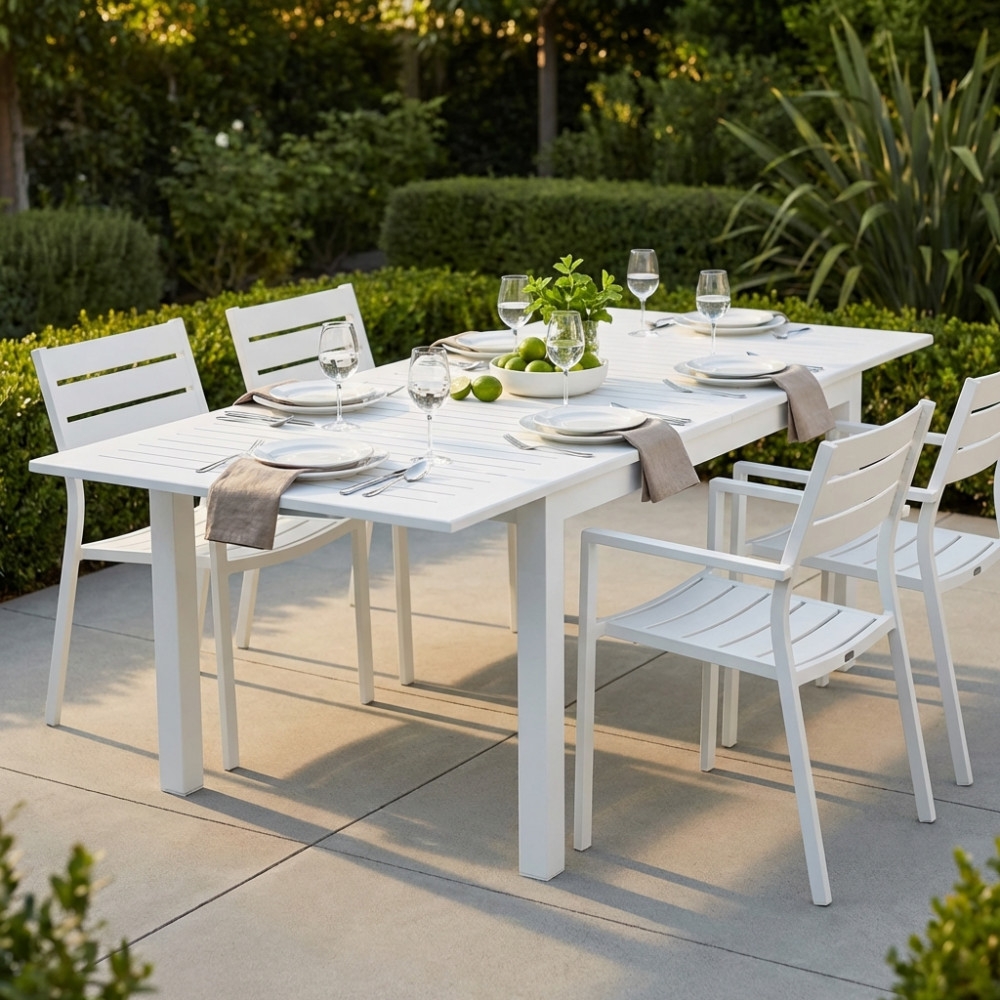 Tavolo allungabile in alluminio da esterno 150/210x90 - Bianco CubaEDENYA