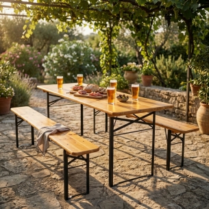 Tavolo e panche in legno 220x80 - Set BirreriaEDENYA