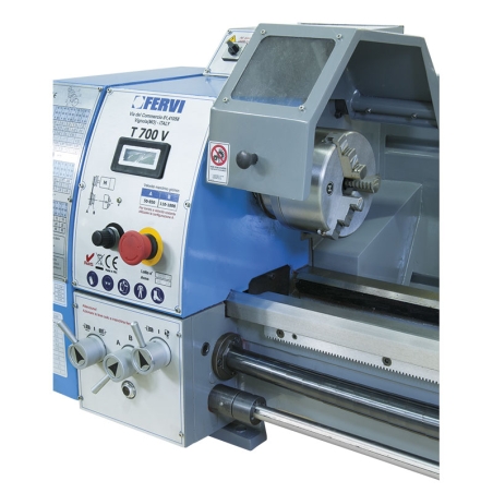 Tornio parallelo con inverter FERVI T700V con diametro banco 260 mm, diametro max sul carro 180 mm e distanza punte 700 mm -2