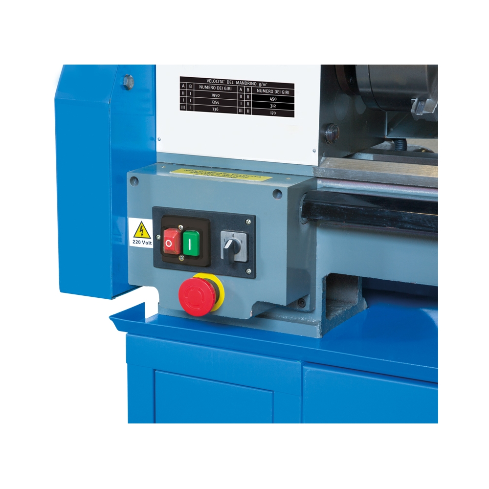 Tornio parallelo FERVI 0708 con diametro banco 200 mm, diametro max sul carro 122 mm e distanza punte 520 mm -3