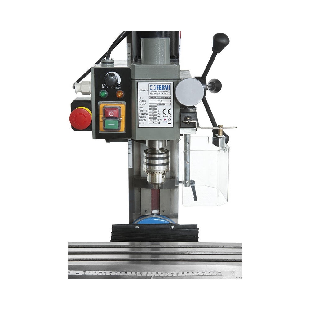 Trapano fresa da banco ad ingranaggi FERVI T058 con foratura Ø 13 mm e capacità di fresatura con fresa a inserti Ø 30 mm -3