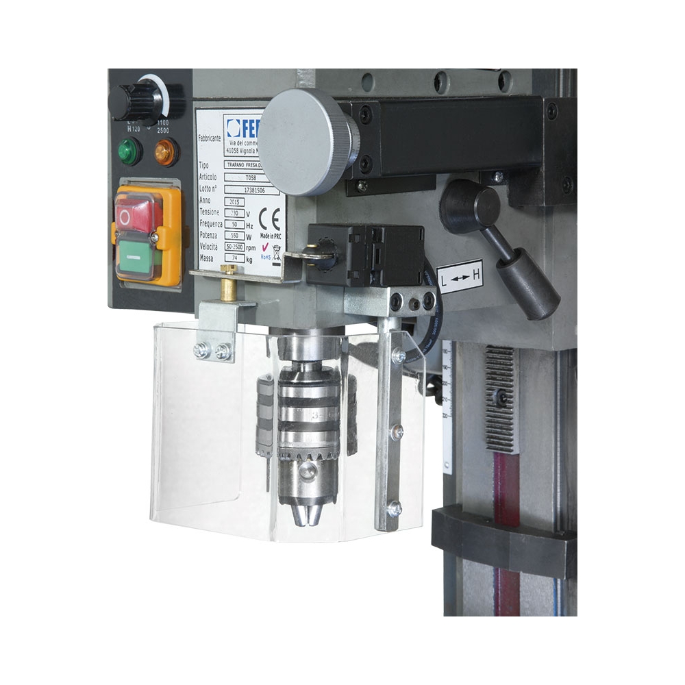 Trapano fresa da banco ad ingranaggi FERVI T058 con foratura Ø 13 mm e capacità di fresatura con fresa a inserti Ø 30 mm -4