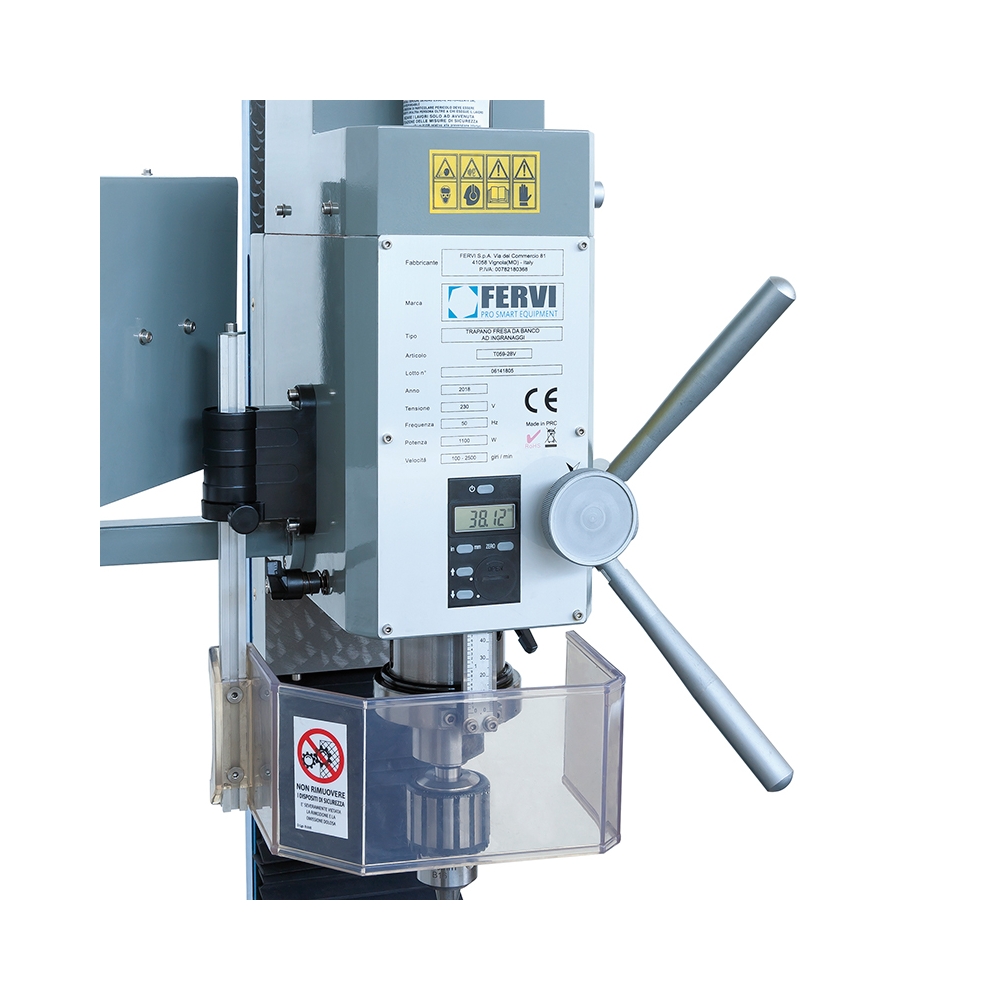 Trapano fresa da banco ad ingranaggi FERVI T059/28V con foratura Ø 28 mm e capacità di fresatura con fresa a inserti Ø 63 mm -3