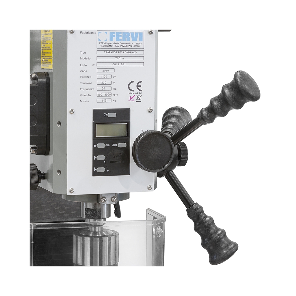 Trapano fresa da banco ad ingranaggi FERVI T061A con foratura Ø 16 mm e capacità di fresatura con fresa a inserti Ø 63 mm -4