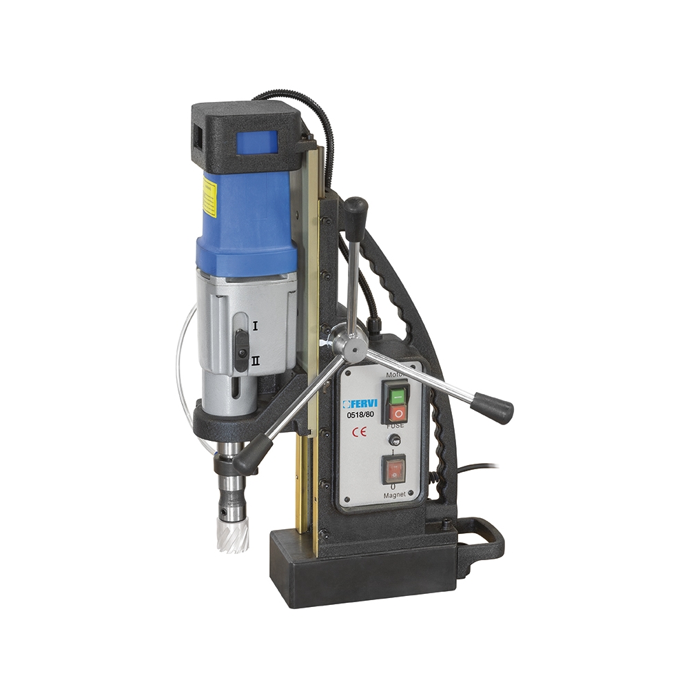 Trapano magnetico FERVI 0518/80 con foratura Ø 20 mm, capacità max. di lavoro Ø 80 mm e CM 3 -2