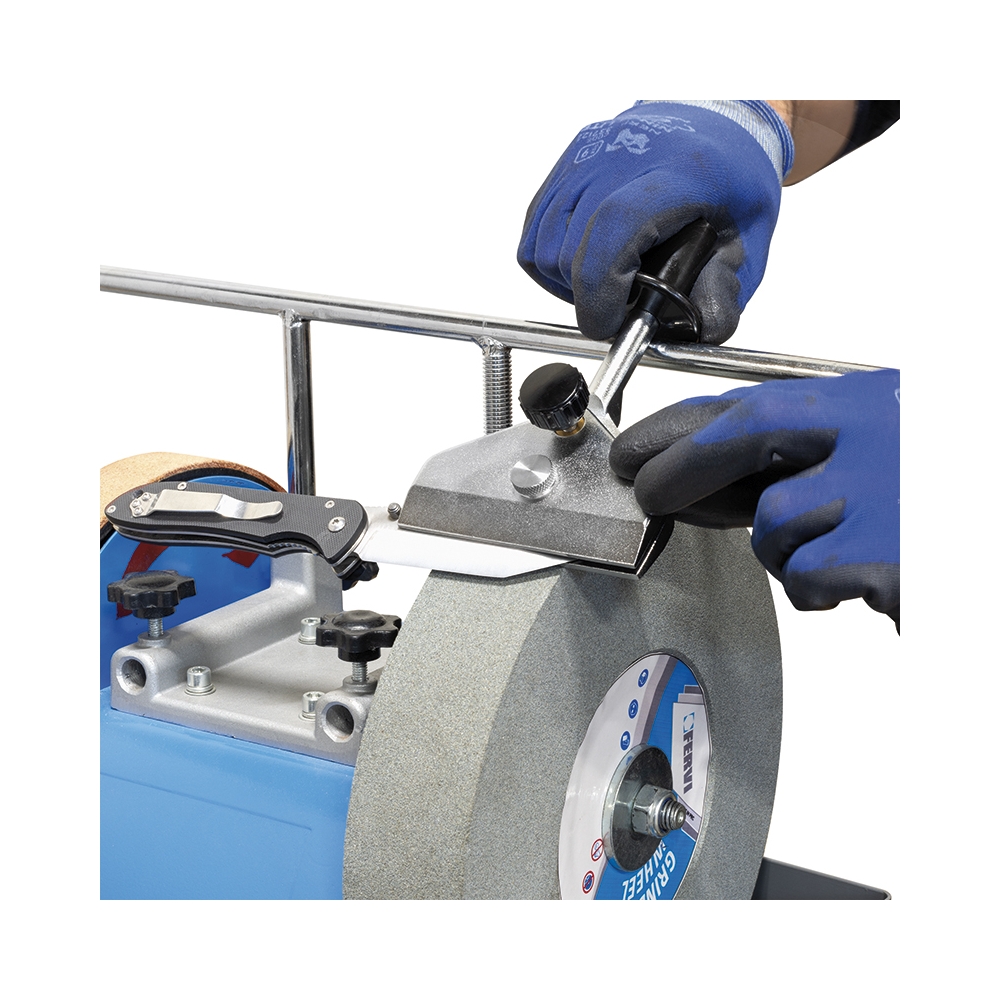 Affilatrice professionale ad acqua FERVI 0770 con motore 230 V 50 Hz 200 W, velocità 90 rpm e mola ad acqua Ø 250 x 50 x Ø 32 mm