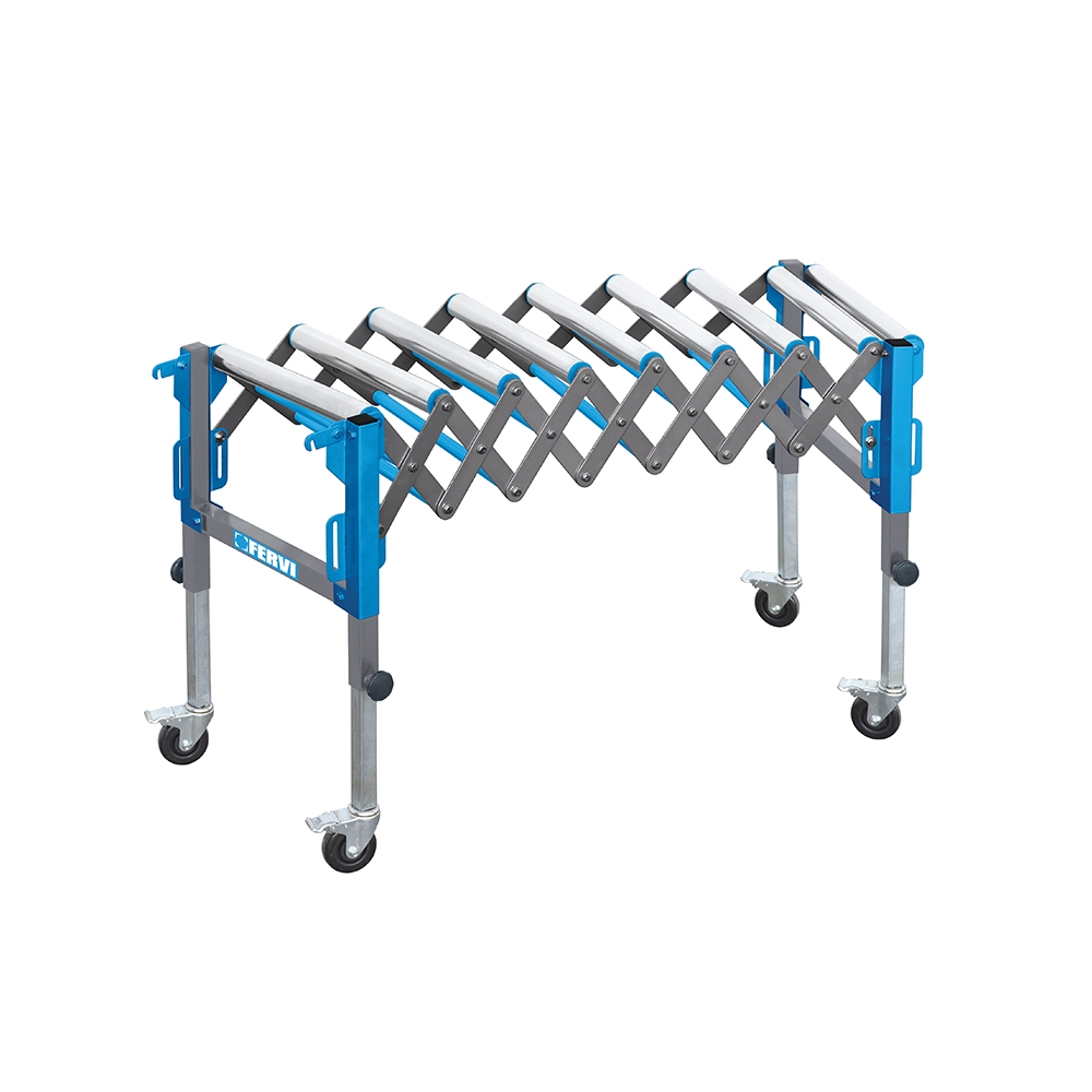 Rulliera a pantografo FERVI R003/09 con portata 130 kg, altezza 610 ÷ 950 mm e dimensioni rulli Ø 50 x 485 mm -2