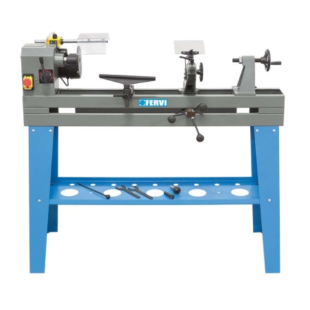 Tornio da legno con copia FERVI 0648 con diametro massimo tornitura 350 mm, distanza punte 1000 mm e altezza punte 175 mm -1