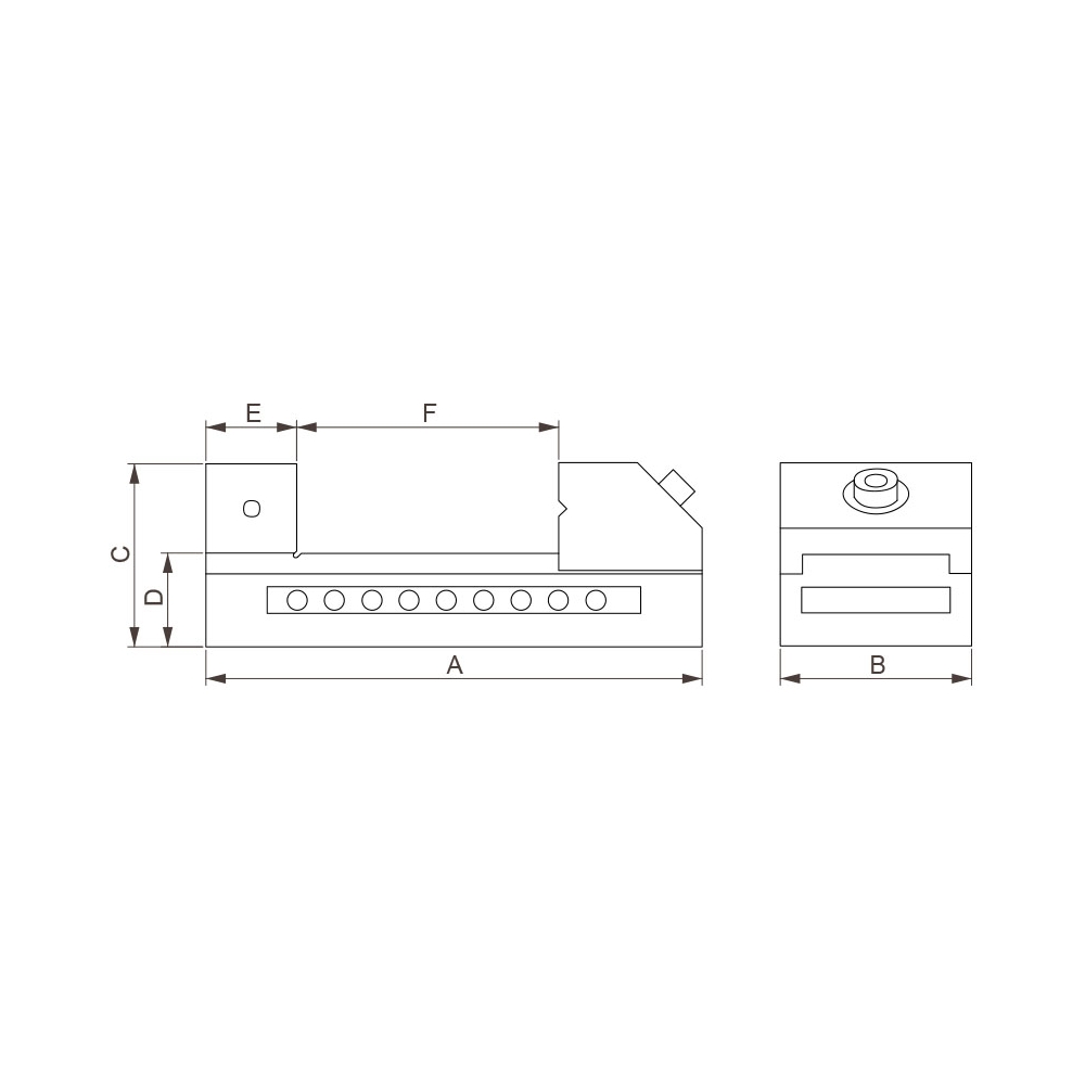Morsa di precisione FERVI M012/038 con apertura 44 mm, altezza ganascia 25 mm e dimensioni 38 x 105 x 45h mm -2