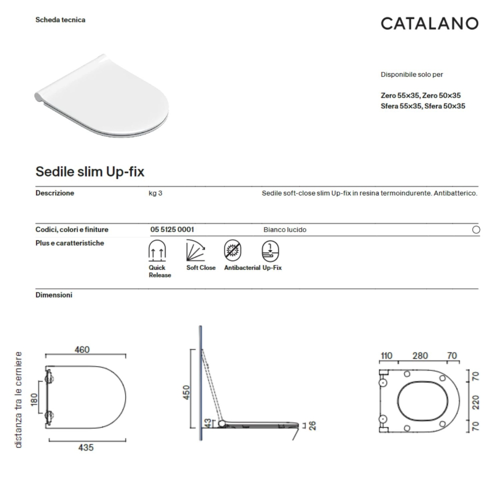 Sedile Up-Fix Soft-Close Slim 46×36 Zero/Sfera Bianco lucido -2