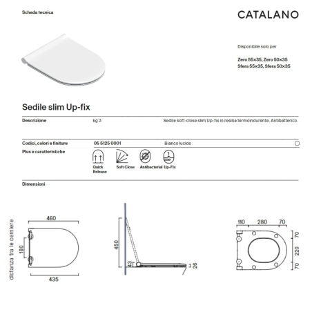 Sedile Up-Fix Soft-Close Slim 46×36 Zero/Sfera Bianco lucido -2