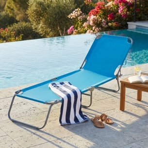 Brandina da spiaggia rimini in metallo verniciato con tessuto oxford 600d azzurro 188x55x24,5 cm