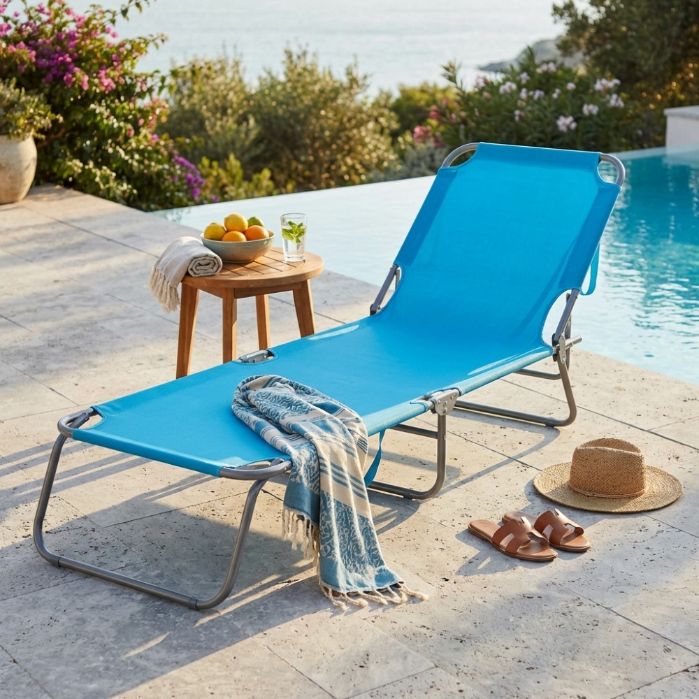 Brandina da spiaggia rimini in metallo verniciato con tessuto oxford 600d azzurro 188x55x24,5 cm