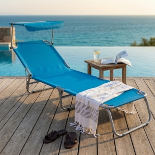 Brandina da spiaggia alessia con tettuccio in alluminio e tessuto oxford azzurro 188x58x24 cm