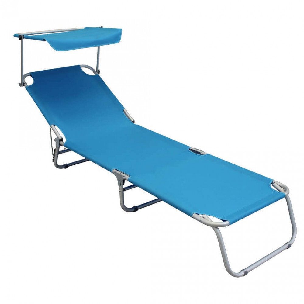 Brandina da spiaggia alessia con tettuccio in alluminio e tessuto oxford azzurro 188x58x24 cm