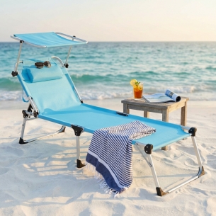 Brandina da spiaggia santorini alta con tettuccio in metallo e tessuto textilene azzurro 215x71x37 cm