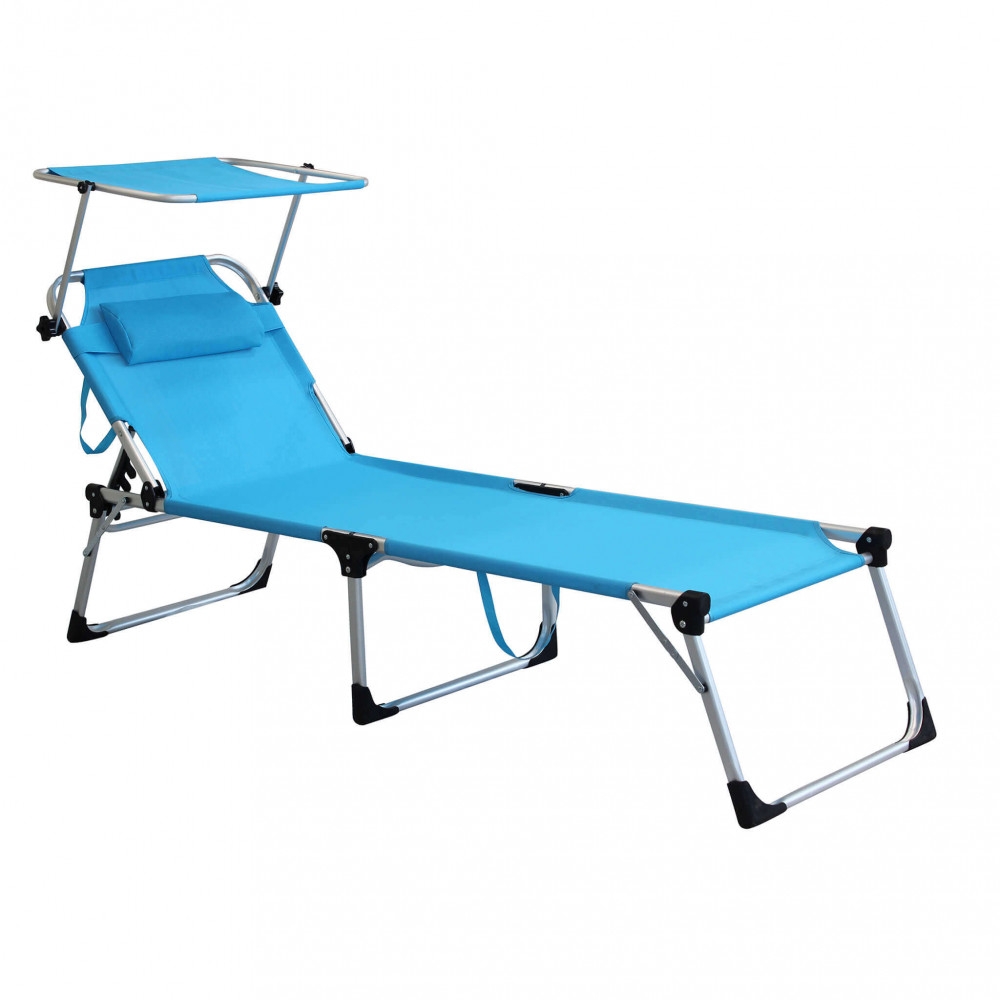 Brandina da spiaggia santorini alta con tettuccio in metallo e tessuto textilene azzurro 215x71x37 cm