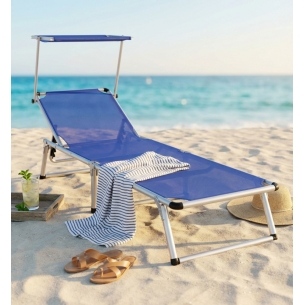 Brandina da spiaggia super con tettuccio in alluminio e tessuto textilene blu 187x60x30 cm
