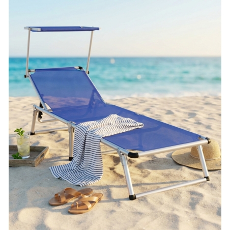 Brandina da spiaggia super con tettuccio in alluminio e tessuto textilene blu 187x60x30 cm