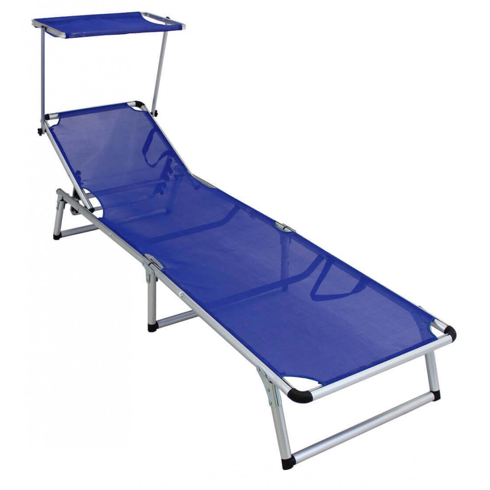 Brandina da spiaggia super con tettuccio in alluminio e tessuto textilene blu 187x60x30 cm