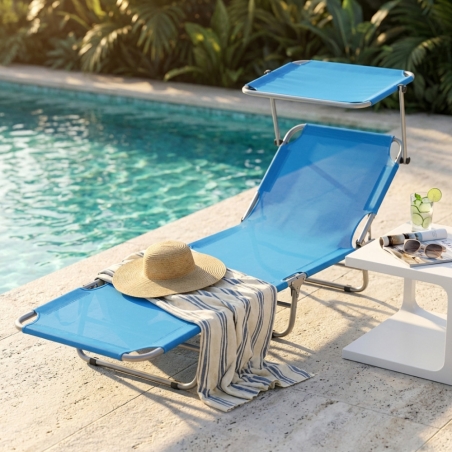 Brandina da spiaggia sofia con tettuccio in alluminio e tessuto textilene azzurro 190x58x25 cm
