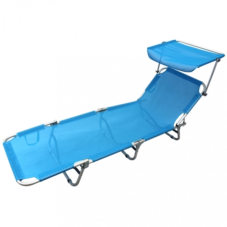 Brandina da spiaggia sofia con tettuccio in alluminio e tessuto textilene azzurro 190x58x25 cm