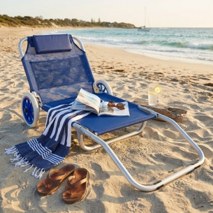Spiaggina carrello pieghevole in metallo con tessuto textilene blu 145x52x62 cm