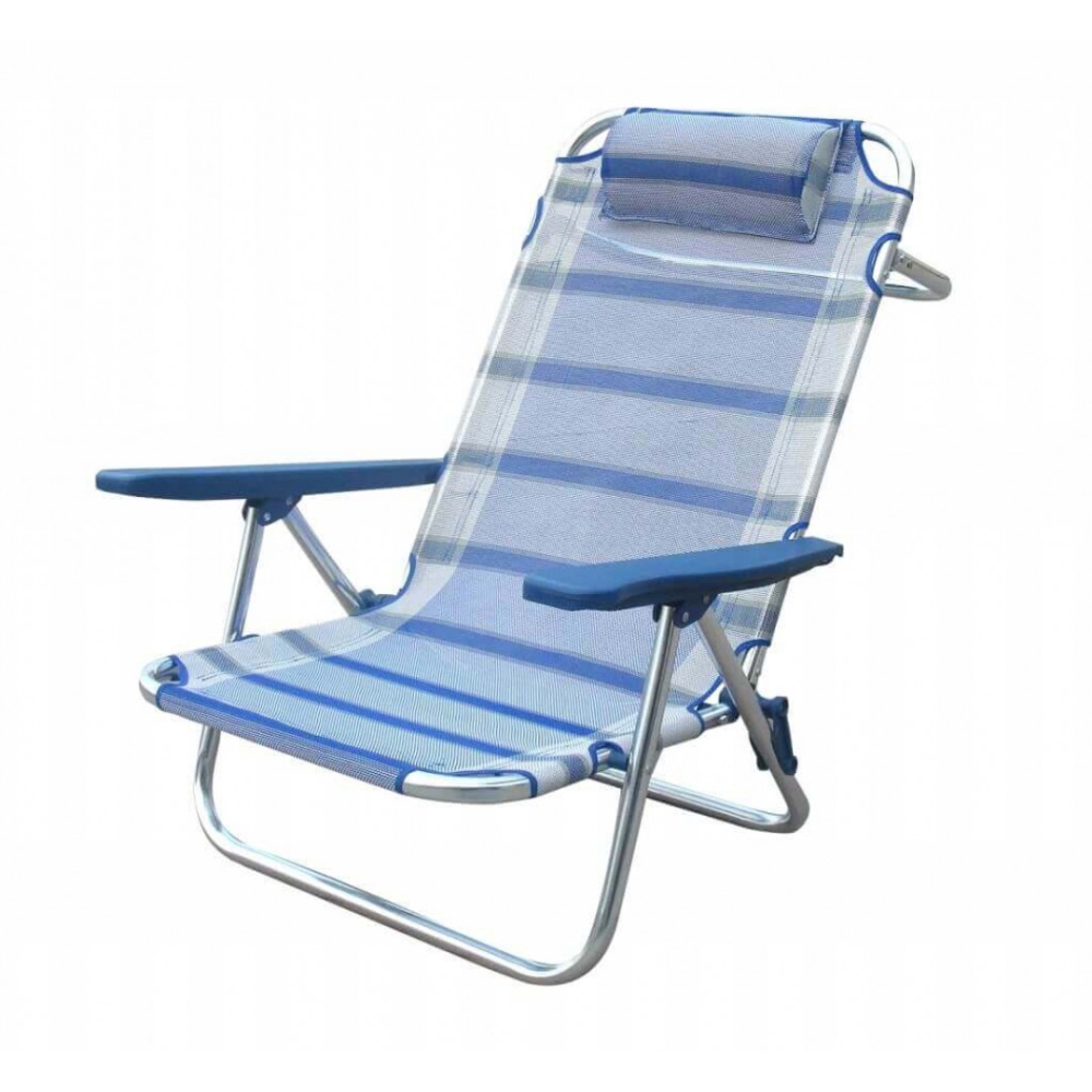 Spiaggina regolabile con braccioli in alluminio con tessuto textilene blu 65x67x83 cmEDENYA