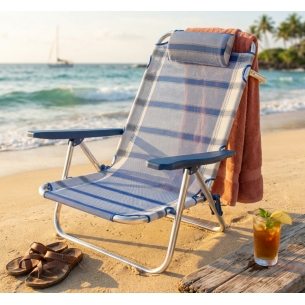 Spiaggina regolabile con braccioli in alluminio con tessuto textilene blu 65x67x83 cmEDENYA