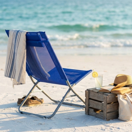 Spiaggina alta in metallo con tessuto textilene verde 76x50x33/74 cmEDENYA