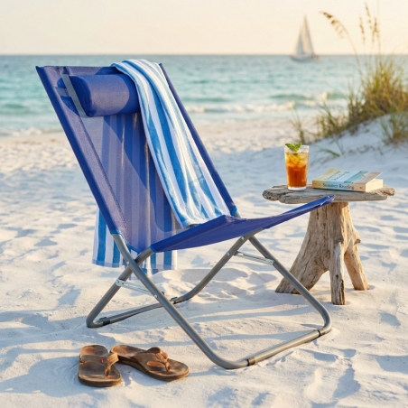 Spiaggina alta in metallo con tessuto textilene verde 76x50x33/74 cmEDENYA