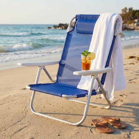 Spiaggina joy regolabile con braccioli in alluminio con tessuto textilene blu 53x62x77 cmEDENYA
