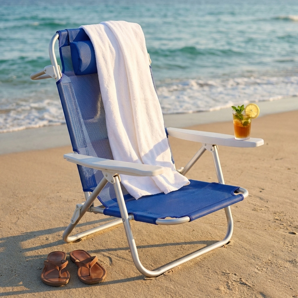 Spiaggina joy regolabile con braccioli in alluminio con tessuto textilene blu 53x62x77 cmEDENYA