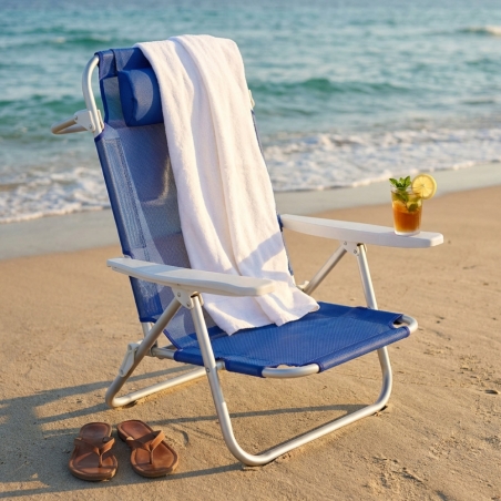 Spiaggina joy regolabile con braccioli in alluminio con tessuto textilene blu 53x62x77 cmEDENYA