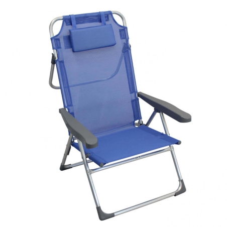 Spiaggina bibione alta con cuscino in metallo con tessuto textilene azzurro 67x65x99 cmEDENYA